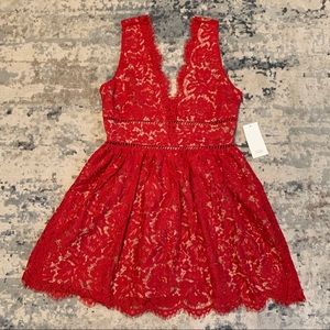 Tobi Red Lace Midi Dress